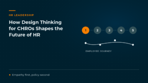 Cover graphic showing the five design thinking stages above an employee journey line with the empathy stage highlighted in orange, captioned empathy first policy second