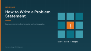 Cover graphic showing a grid of sticky notes with one highlighted in orange, captioned user plus need plus insight